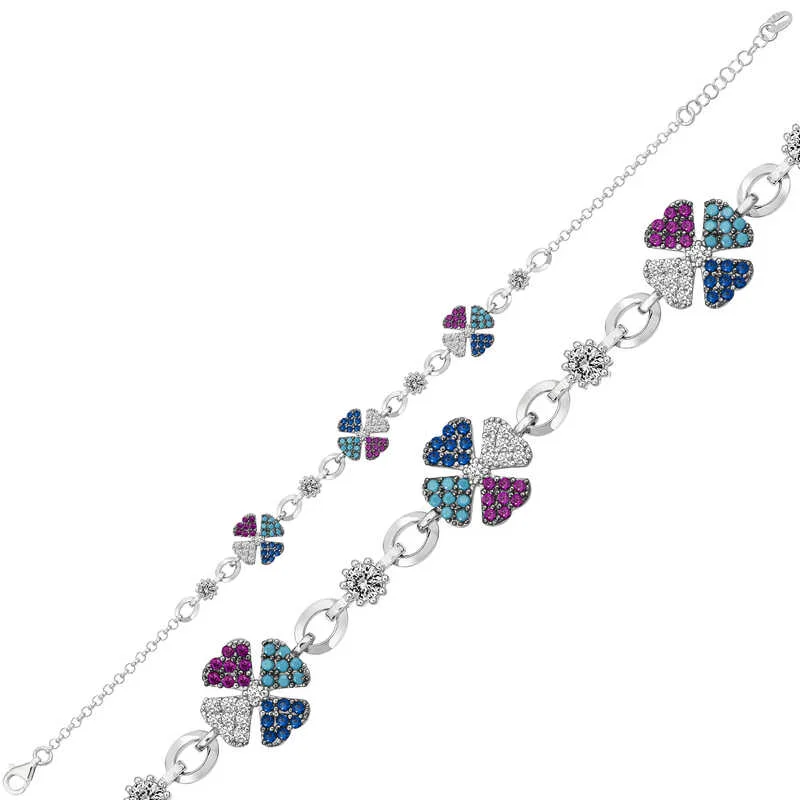 925 Sterling Silver Rose Gold Plated Snowflake Bracelet for Women with Baguette Zircon Stones