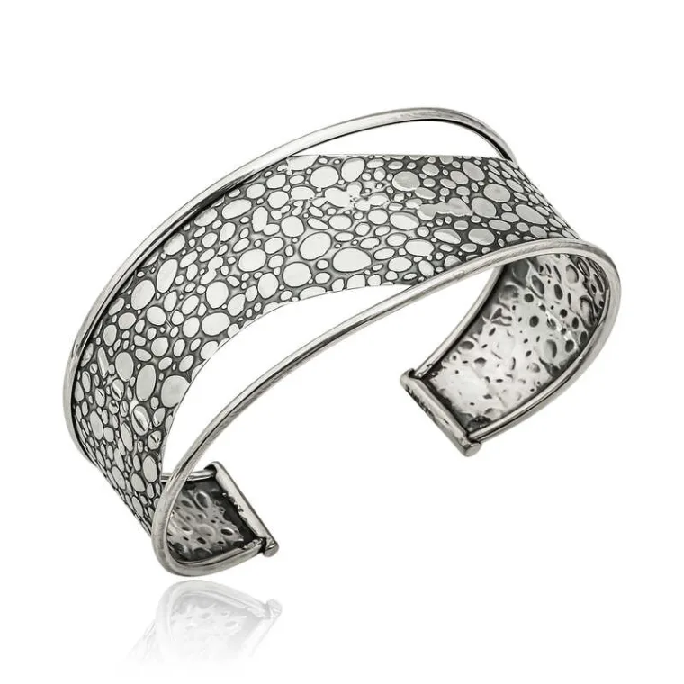925 Sterling Silver Antique Textured Cuff Bracelet for Women