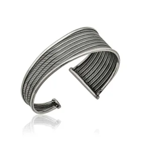 925 Sterling Silver Vintage Engraved Bangle Bracelet for Women | Rhodium Plated Antique Pattern Cuff Jewelry thumbnail