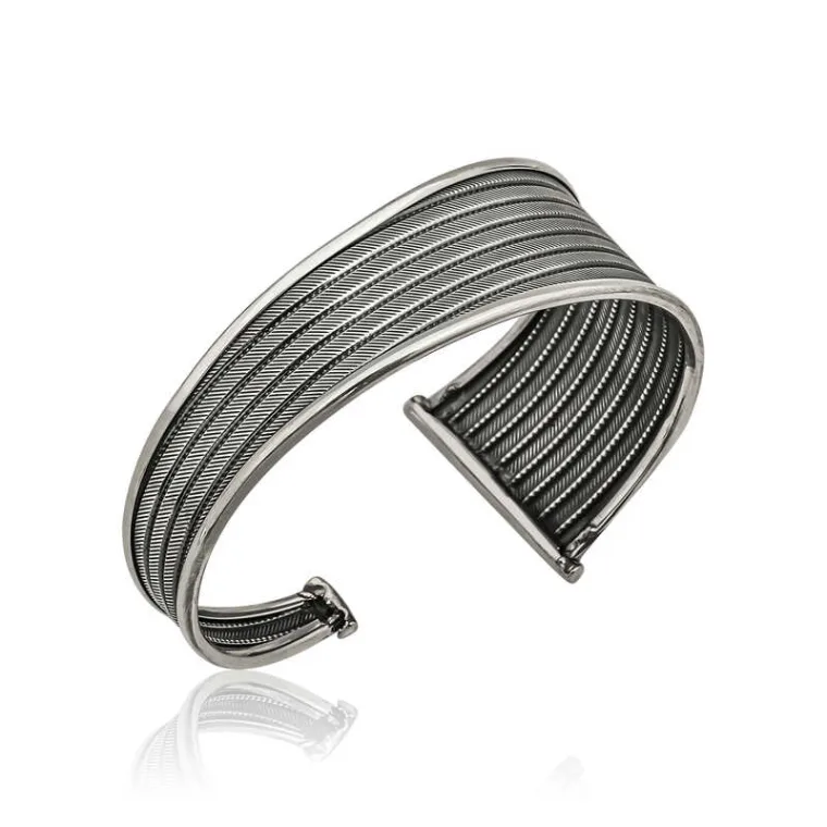 925 Sterling Silver Vintage Engraved Bangle Bracelet for Women