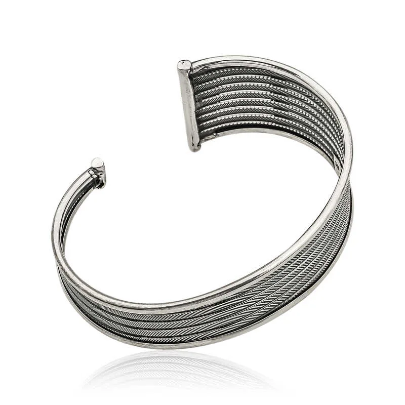925 Sterling Silver Vintage Engraved Bangle Bracelet for Women | Rhodium Plated Antique Pattern Cuff Jewelry - image 2