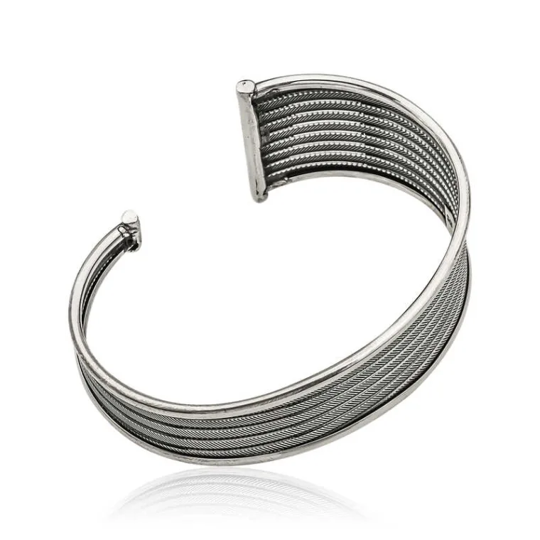 925 Sterling Silver Vintage Engraved Bangle Bracelet for Women alternate view