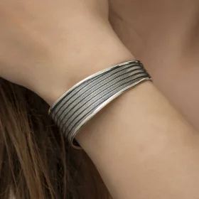 925 Sterling Silver Vintage Engraved Bangle Bracelet for Women | Rhodium Plated Antique Pattern Cuff Jewelry - image 5 thumbnail