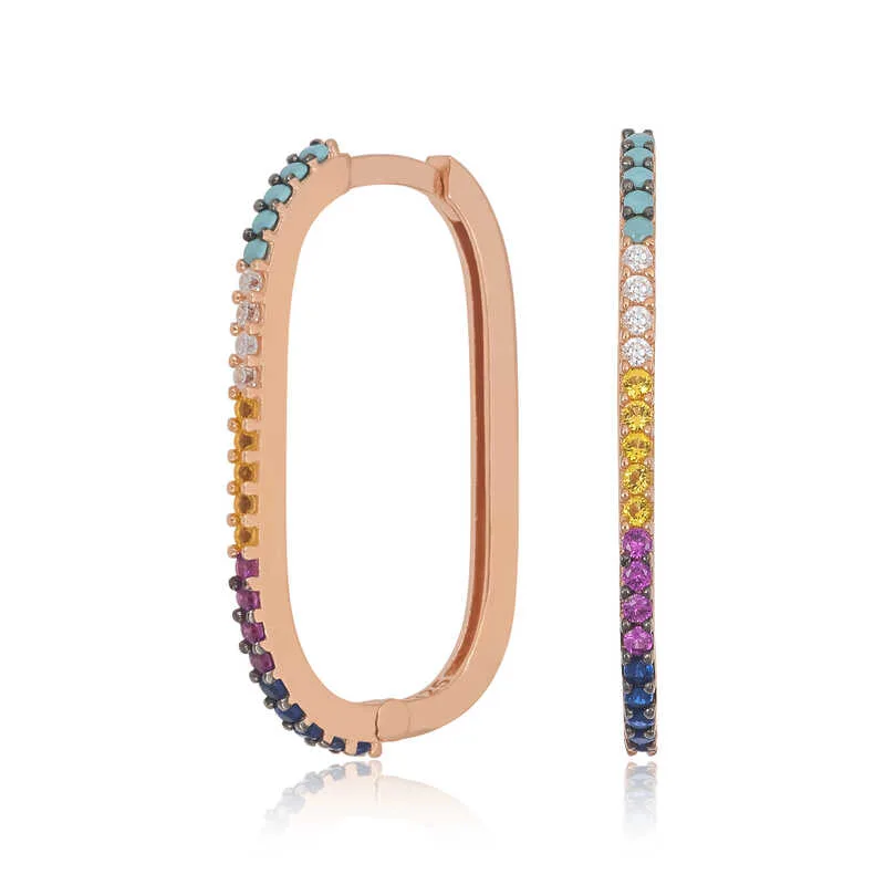 925 Sterling Silver Rose Gold Colorful Zircon Hoop Earrings for Women | Sterling Silver Zircon Hoop Earrings
