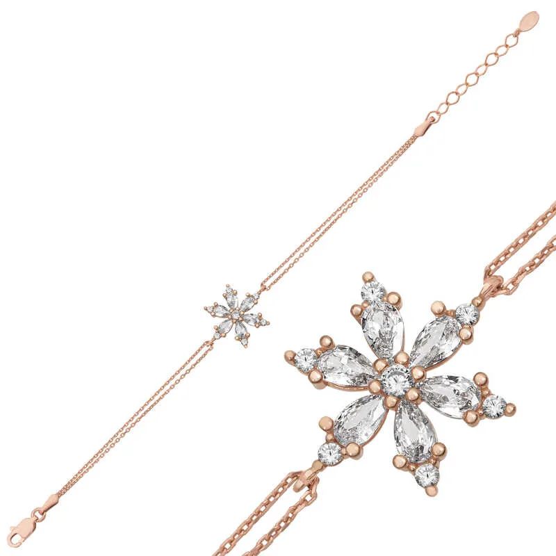 Rose Gold Plated Sterling Silver White Lotus Flower Bracelet for Women | White Zircon Lotus Bracelet