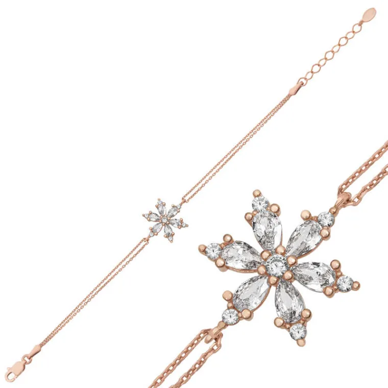 Rose Gold Plated Sterling Silver White Lotus Flower Bracelet for Women