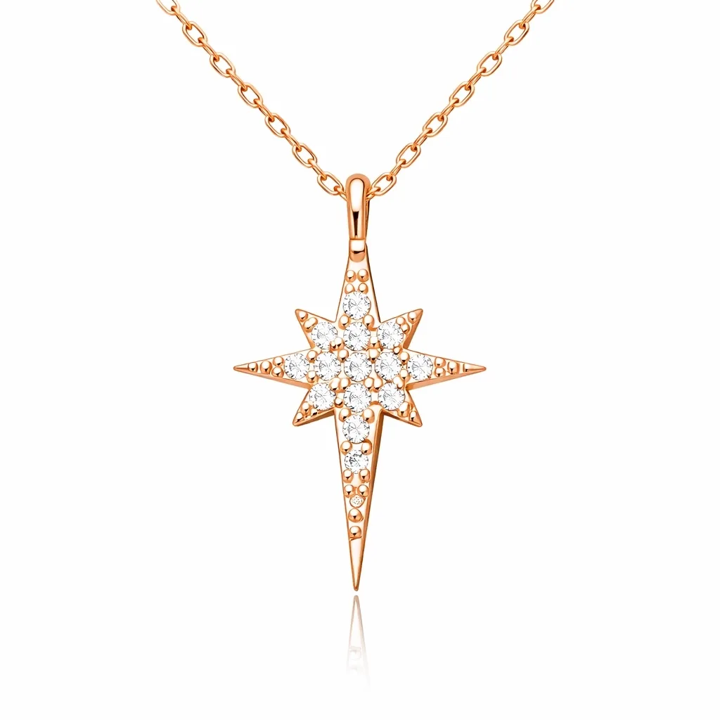 925 Sterling Silver North Star Necklace for Women | Rose Gold Plated White Zircon Polaris Pendant Jewelry