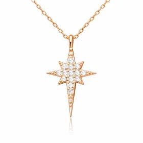 925 Sterling Silver North Star Necklace for Women | Rose Gold Plated White Zircon Polaris Pendant Jewelry thumbnail