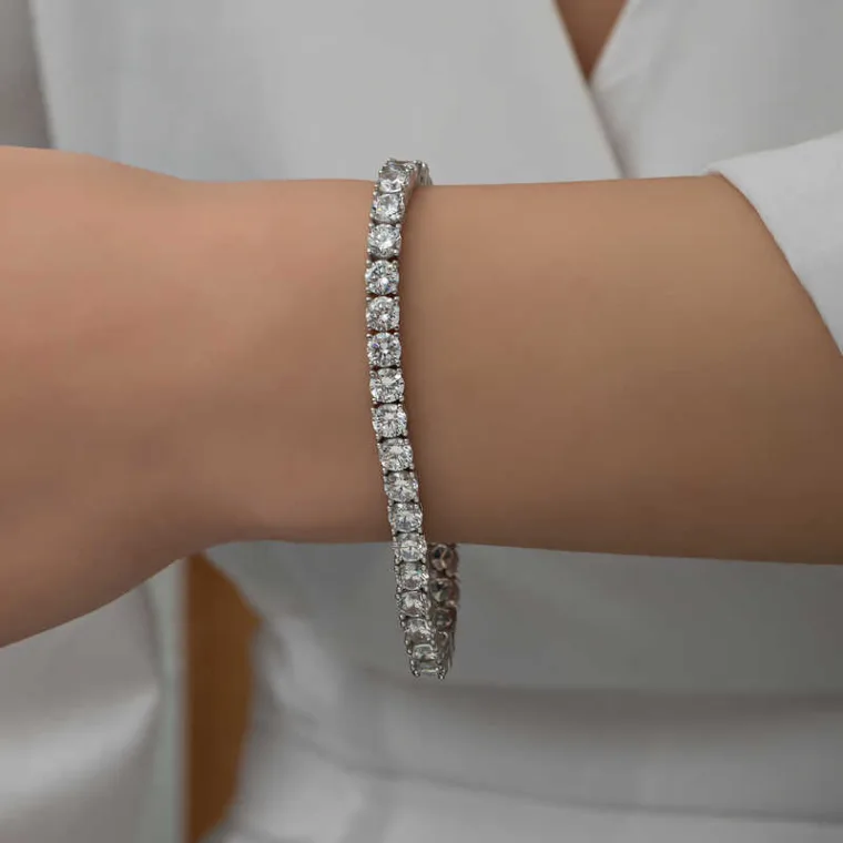 925 Sterling Silver 5 mm White Zircon Tennis Bracelet for Women
