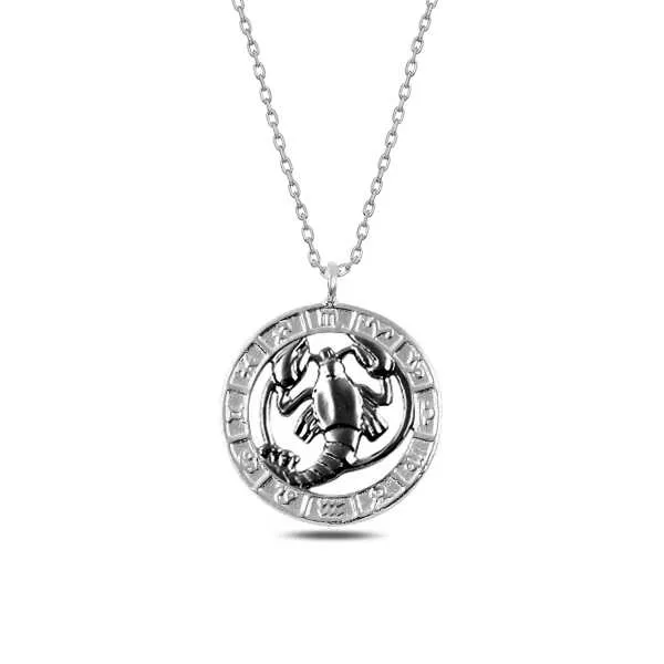 Rhodium Plated Sterling Silver Virgo Zodiac Pendant Necklace for Women