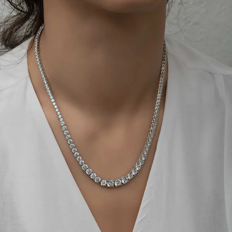 925 Sterling Silver Graduated White Zircon Tennis Necklace for Women alternate view