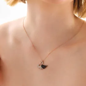 Rose Gold Plated Sterling Silver Swan Necklace for Women | White Zircon Elegant Bird Pendant - image 2 thumbnail