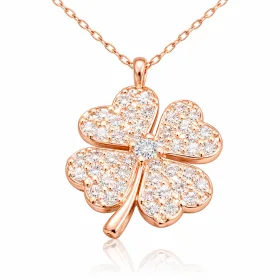 925 Sterling Silver Four Leaf Clover Necklace for Women | Rose Gold Plated Lucky Clover Pendant Jewelry thumbnail