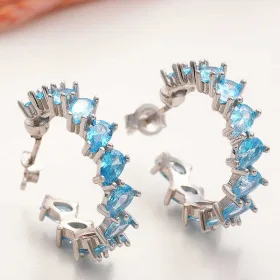 925 Sterling Silver Aquamarine Zircon Teardrop Stud Earrings for Women | Rhodium Plated Elegant Drop Jewelry thumbnail