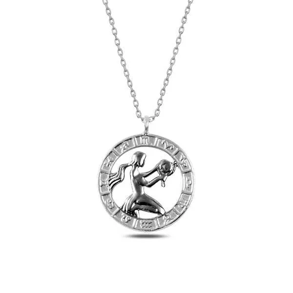 Rhodium Plated Sterling Silver Virgo Zodiac Pendant Necklace for Women | Astrology Inspired Jewelry