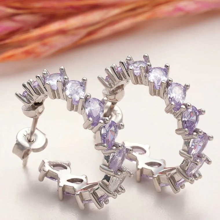 925 Sterling Silver Lilac Zircon Teardrop Stud Earrings for Women