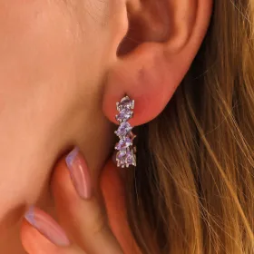 925 Sterling Silver Lilac Zircon Teardrop Stud Earrings for Women | Rhodium Plated Elegant Drop Jewelry - image 2 thumbnail