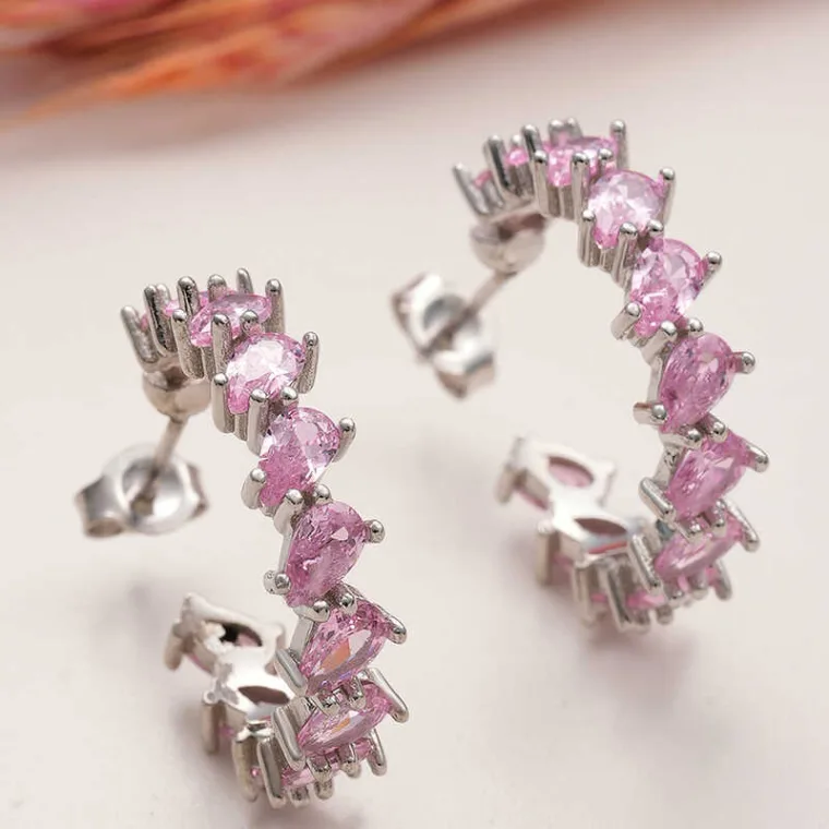925 Sterling Silver Dust Pink Zircon Teardrop Stud Earrings for Women