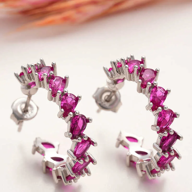 925 Sterling Silver Pink Zircon Teardrop Stud Earrings for Women | Rhodium Plated Elegant Drop Jewelry