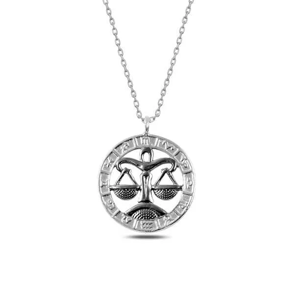 Rhodium Plated Sterling Silver Libra Zodiac Pendant Necklace for Women