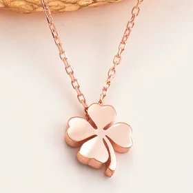 925 Sterling Silver Lucky Four Leaf Clover Pendant Necklace for Women | Rose Gold Plated Minimalist Good Luck Jewelry thumbnail