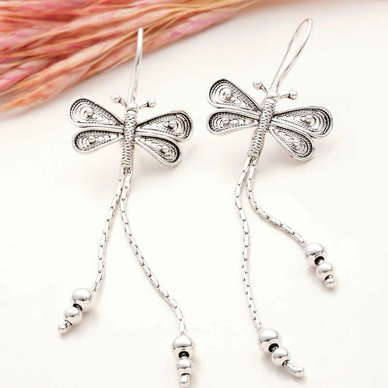 925 Sterling Silver Filigree Dragonfly Dangle Earrings for Women | Elegant Nature Inspired Handmade Jewelry