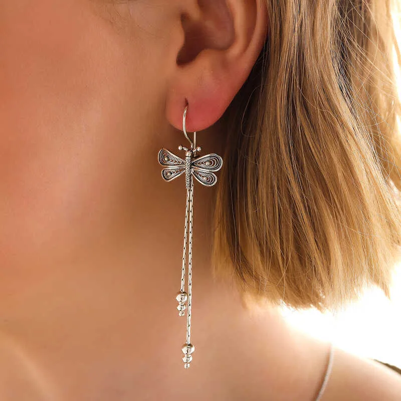925 Sterling Silver Filigree Dragonfly Dangle Earrings for Women | Elegant Nature Inspired Handmade Jewelry - image 2