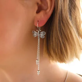 925 Sterling Silver Filigree Dragonfly Dangle Earrings for Women | Elegant Nature Inspired Handmade Jewelry - image 2 thumbnail
