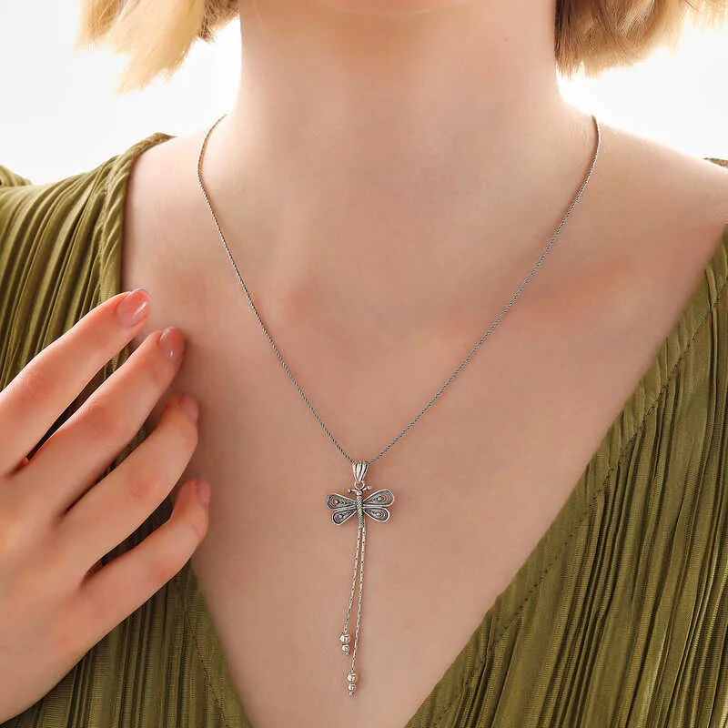 925 Sterling Silver Dragonfly Pendant Necklace for Women | Handmade Nature Inspired Symbolic Jewelry