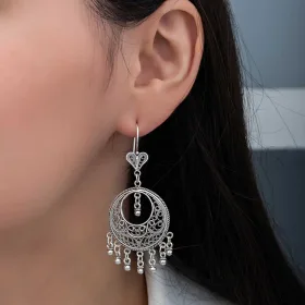 925 Sterling Silver Filigree Dangle Hoop Earrings for Women | Handmade Mardin Inspired Jewelry - image 3 thumbnail