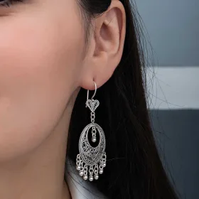 925 Sterling Silver Filigree Dangle Hoop Earrings for Women | Handmade Mardin Inspired Jewelry - image 4 thumbnail