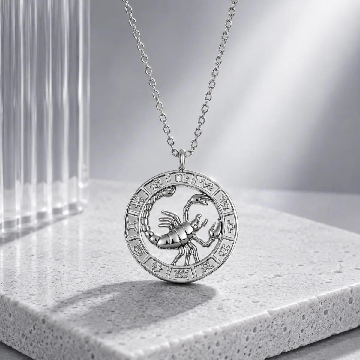 Rhodium Plated Sterling Silver Scorpio Zodiac Pendant Necklace for Women | Astrology Inspired Jewelry