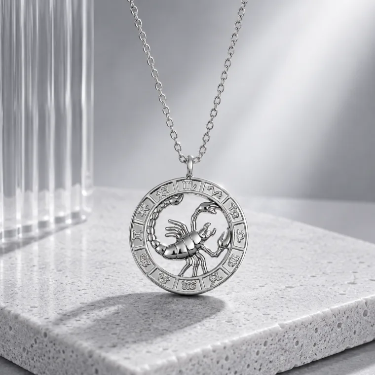 Rhodium Plated Sterling Silver Scorpio Zodiac Pendant Necklace for Women
