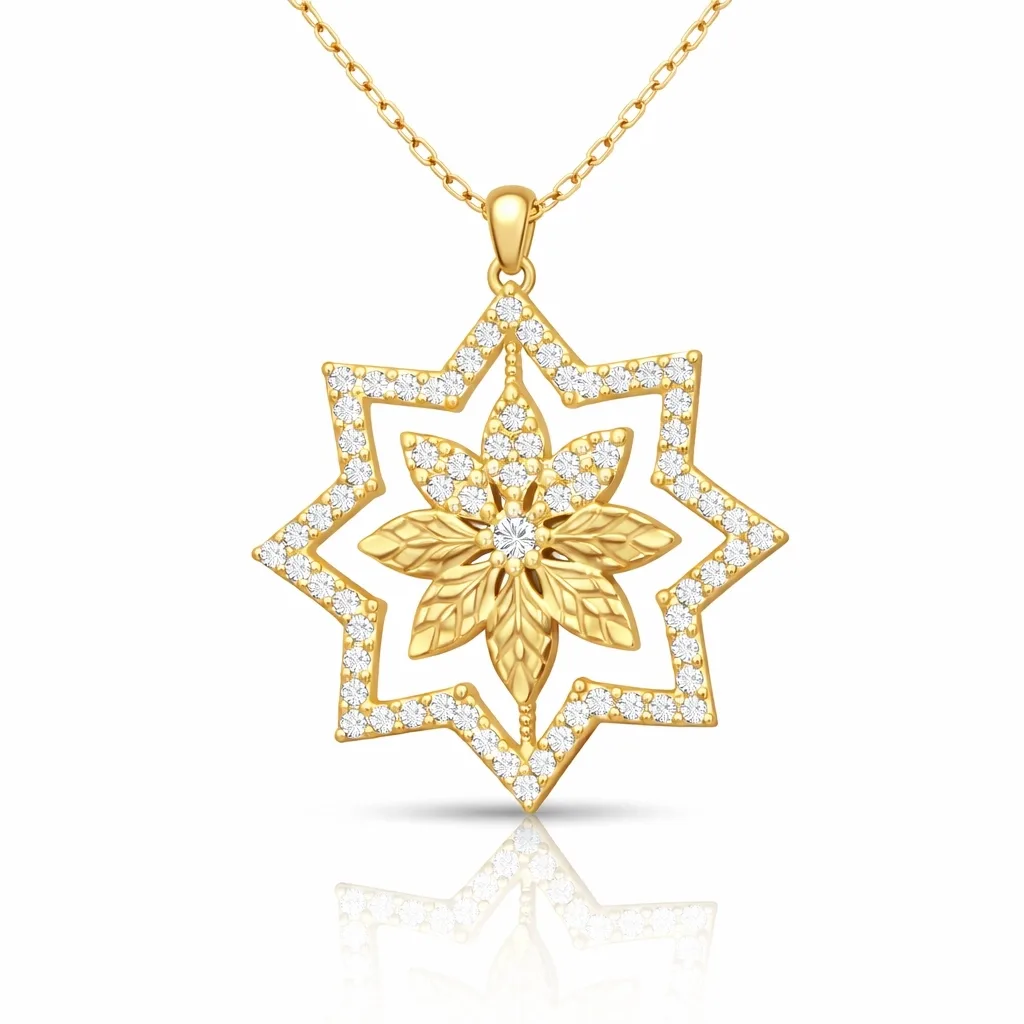 925 Sterling Silver Gold Plated Star Flower Necklace for Women | Zircon Floral Pendant Necklace