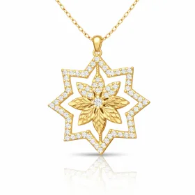 925 Sterling Silver Gold Plated Star Flower Necklace for Women | Zircon Floral Pendant Necklace thumbnail