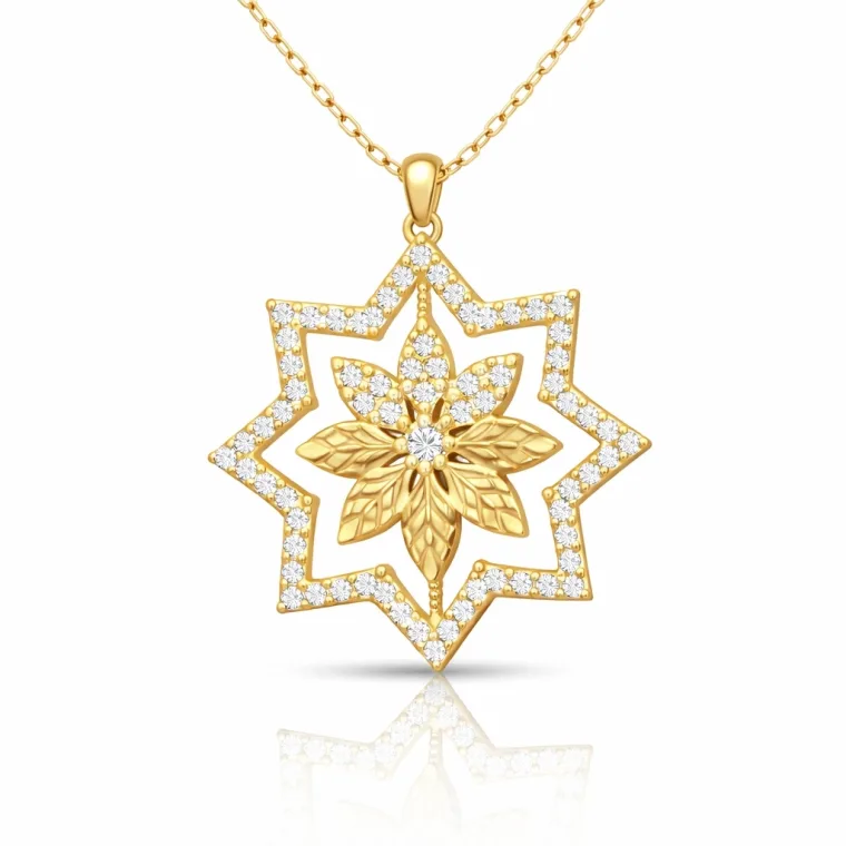 925 Sterling Silver Gold Plated Star Flower Necklace for Women