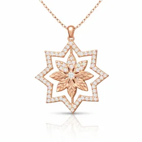 925 Sterling Silver Rose Gold Plated Star Flower Necklace for Women | Zircon Floral Pendant Necklace thumbnail