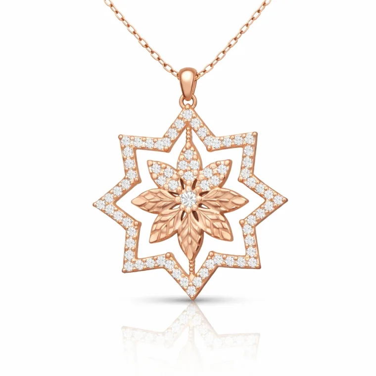 925 Sterling Silver Rose Gold Plated Star Flower Necklace for Women