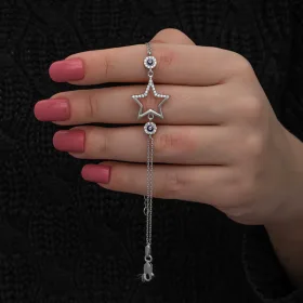925 Sterling Silver Star and Evil Eye Bracelet for Women | Rhodium Plated White Zircon Bracelet - image 2 thumbnail