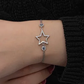 925 Sterling Silver Star and Evil Eye Bracelet for Women | Rhodium Plated White Zircon Bracelet - image 3 thumbnail