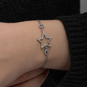 925 Sterling Silver Star and Evil Eye Bracelet for Women | Rhodium Plated White Zircon Bracelet - image 4 thumbnail