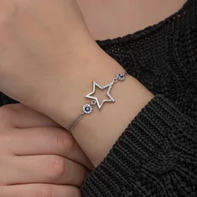 925 Sterling Silver Star and Evil Eye Bracelet for Women | Rhodium Plated White Zircon Bracelet - image 5 thumbnail