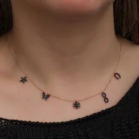 925 Sterling Silver Rose Gold Plated Lucky Charm Necklace for Women | Zircon Fortune Pendant Necklace - image 3 thumbnail