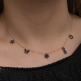 925 Sterling Silver Rose Gold Plated Lucky Charm Necklace for Women | Zircon Fortune Pendant Necklace - image 4 thumbnail