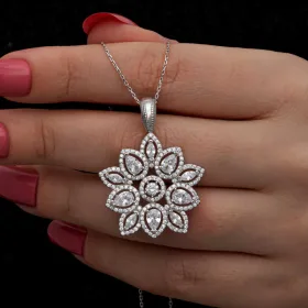 925 Sterling Silver Floral Zircon Cluster Necklace for Women | Rhodium Plated Flower Pendant thumbnail