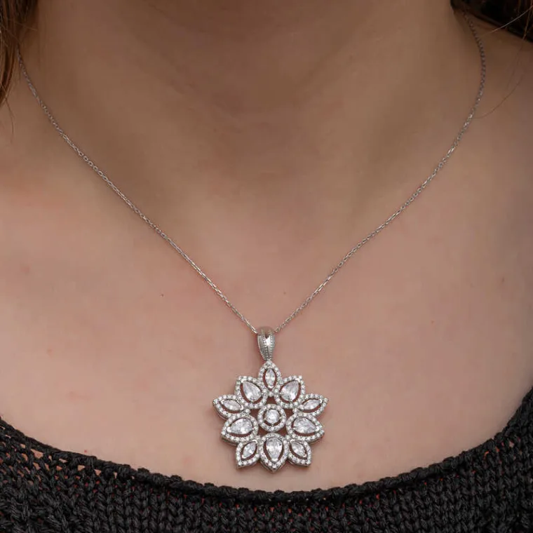 925 Sterling Silver Floral Zircon Cluster Necklace for Women alternate view