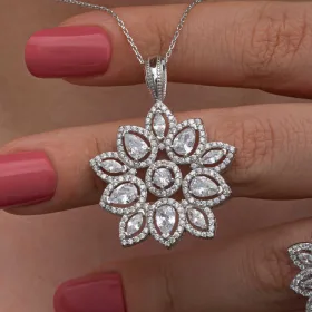 925 Sterling Silver Floral Zircon Cluster Necklace for Women | Rhodium Plated Flower Pendant - image 4 thumbnail