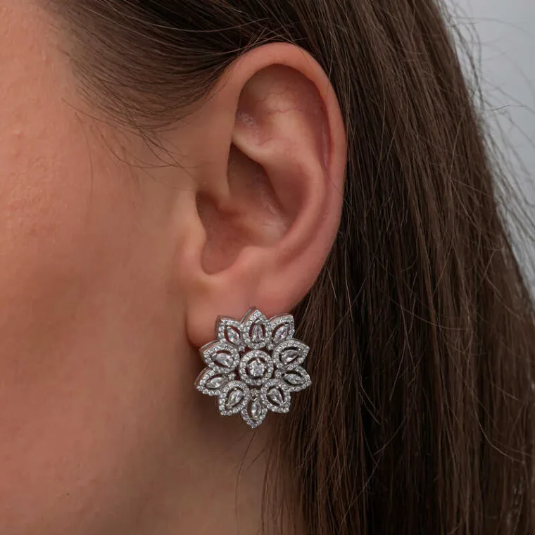 925 Sterling Silver Zircon Flower Earrings for Women alternate view