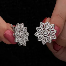 925 Sterling Silver Zircon Flower Earrings for Women | Rhodium Plated Baguette Stone Jewelry - image 3 thumbnail