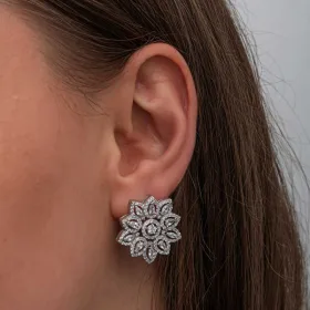 925 Sterling Silver Zircon Flower Earrings for Women | Rhodium Plated Baguette Stone Jewelry - image 4 thumbnail